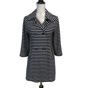 CAbi Black Duster Jacket size Small Blue White Striped Nautical Sailor Stretch